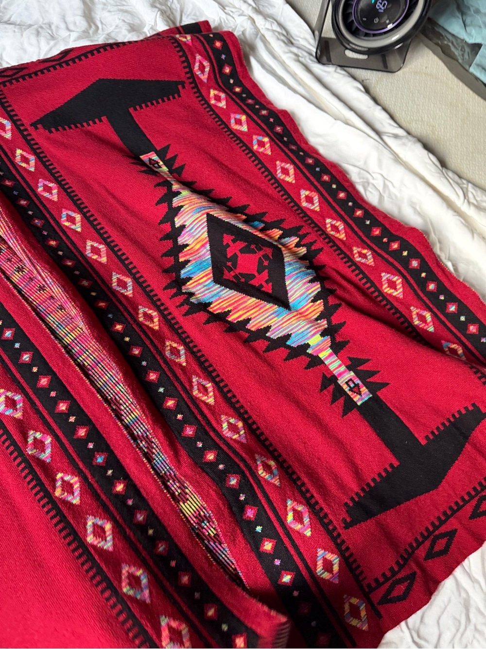 Red Aztec Patterned Open Front Cardigan - Picture 4 of 8